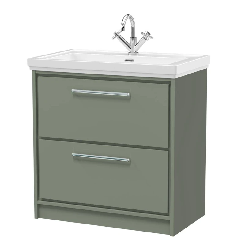 Image of Balterley Bathroom Floor Standing 2-Drawer Vanity, Fireclay Basin, Green, 800mm in Green Green Unisex