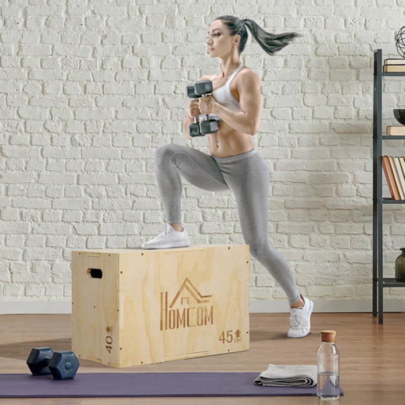 Image of HOMCOM HOMCOM 3-in-1 Wooden Plyo Box for Home Gym, Workout Training, Natural Natural One Size Unisex 5063603030602