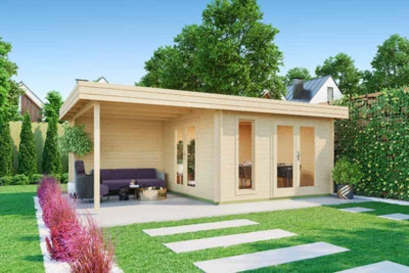 Image of Lasita Maja Anders-Log Cabin, Wooden Garden Room, Timber Summerhouse, Home Office - L688 X W414.8 X H233.7 Cm
