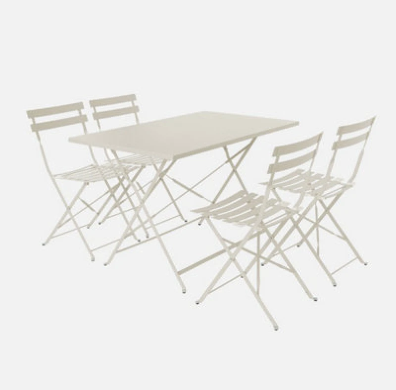 Image of Sweeek - 4-Seater Folding Metal Bistro Garden Table Emilia Beige 110X70X71 Cm