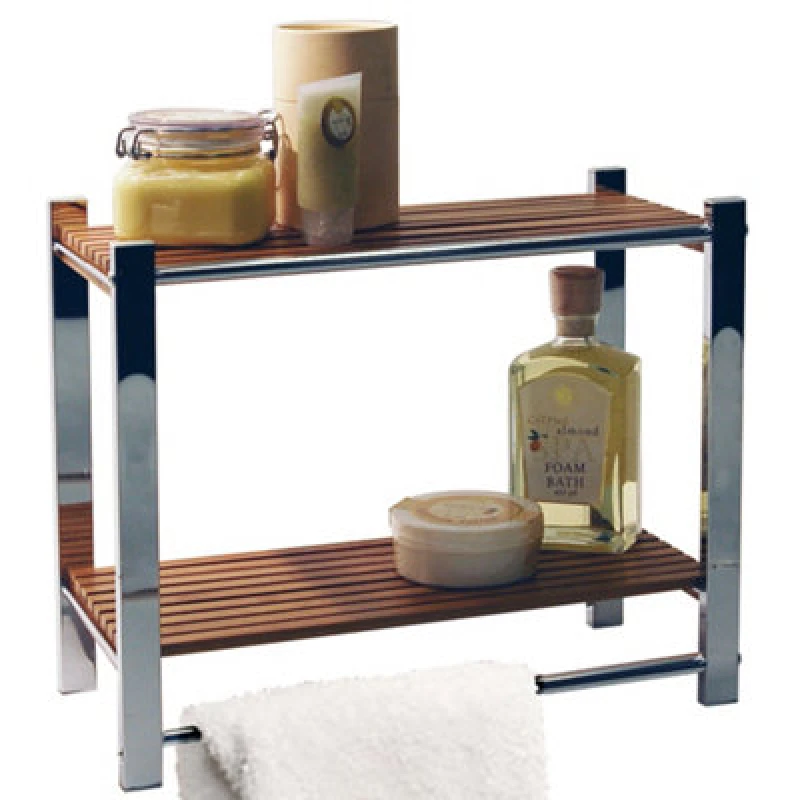 Image of WATSONS Bathroom Wall 2 Tier Storage Shelf / Towel Rail Silver / Natural Silver