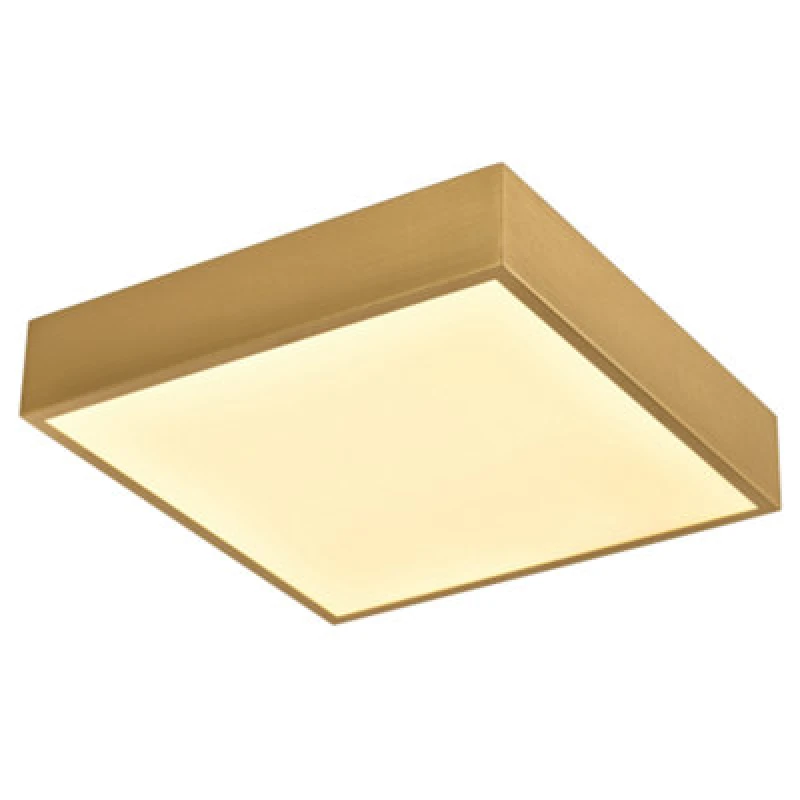 Image of Happy Homewares Modern 25W LED Flush Square Ceiling Light In Brushed Gold With Opal Diffuser