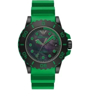 Image of Mens Emporio Armani Three-Hand Date Green Bio Based Plastic Watch