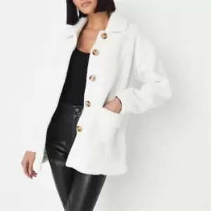 image of Missguided Button Front Borg Shacket - White