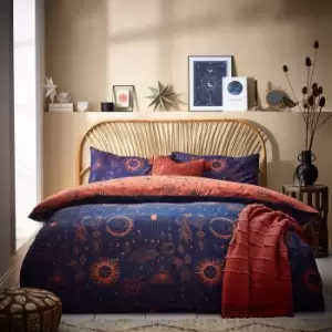 image of Constellation Print Reversible Duvet Cover Set, Bronze/Navy, Super King - Furn