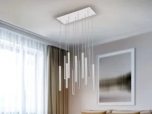 Image of Varas Integrated LED 11 Light Cluster Drop Bar Ceiling Pendant Matt White, Chrome