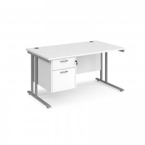 Image of Maestro 25 SL Straight Desk With 2 Drawer Pedestal 1400mm - Silver can