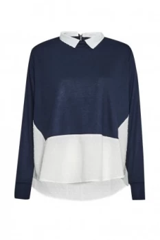 Image of French Connection Dotty Mix 2 In 1 Jersey Jumper Blue