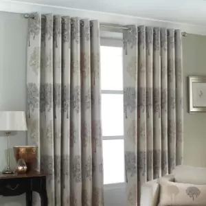Image of Oakdale Tree Motif Eyelet Curtains Silver / 168 x 137cm