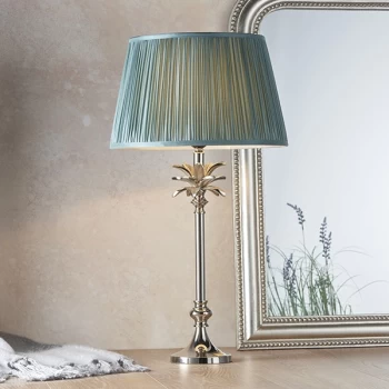 image of Freya Table Lamp Polished Nickel Plate & Fir Silk 1 Light IP20 - E27