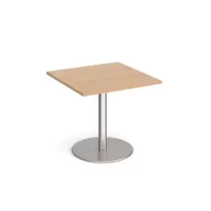 image of Monza square dining table with flat round brushed steel base 800mm - beech