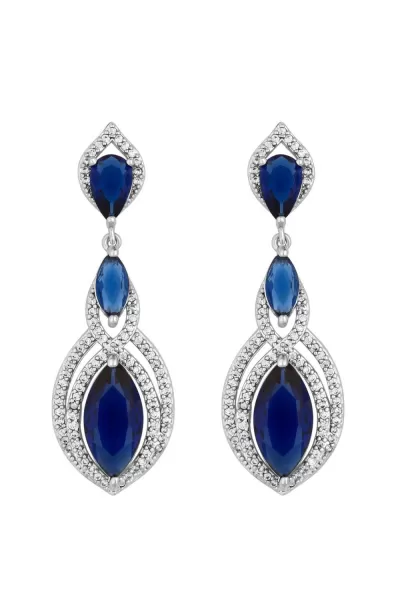 image of Rhodium Plated Blue Navette Statement Drop Earrings