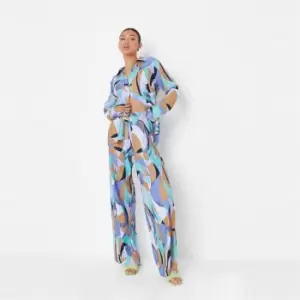 Image of Missguided Plisse Wide Leg Trouser Abstract - Multi
