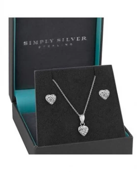 image of Simply Silver Pave Heart Jewellery Set