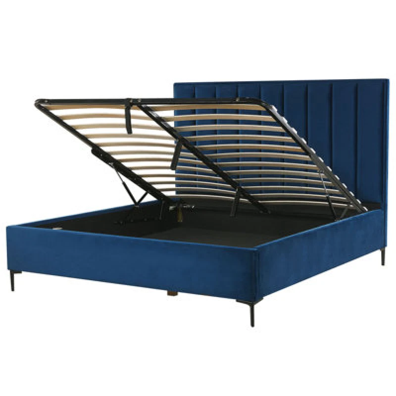 Image of Beliani Ottoman Bed Velvet Sezanne 180 X 200 Cm (Eu Super King) Navy Blue