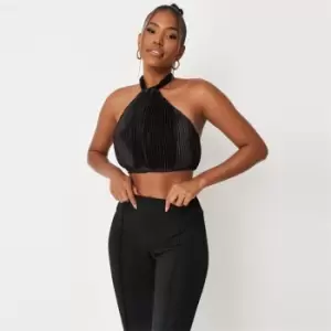 Missguided Plisse Halterneck Crop Top - Black