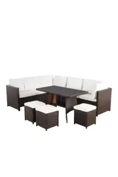 image of 'Algarve' Outdoor Garden Furniture Set - 9 Seater Sofa & Table Set with Cushions - Patio Rattan Conversation Set