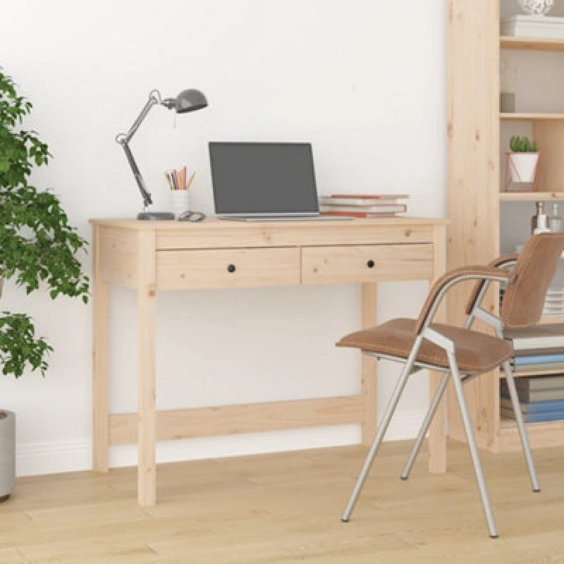 Image of Vidaxl Desk With Drawers 100X50X78cm Solid Wood Pine, Brown 824643