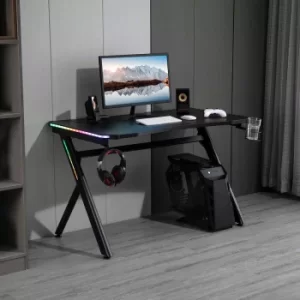 image of Cordelia Gaming Desk with Steel Frame and LED Light, black