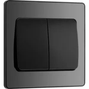 BG Evolve Chrome ( Ins) Double Light Switch, 20A 16Ax, 2 Way, Wide Rocker in Black Steel - main image