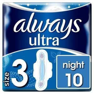 image of Always Ultra Night Sanitary Pads 10pck