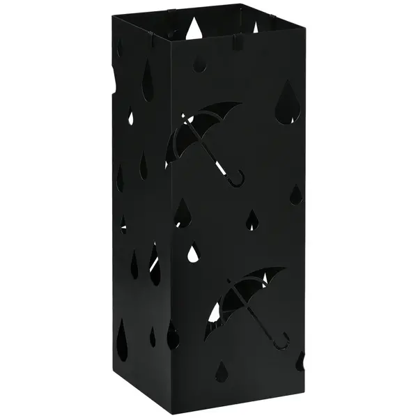 Image of HOMCOM Square Umbrella Stand Umbrella Holder for Hallway with 4 Hooks Black