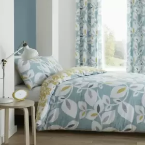 Image of Catherine Lansfield Leaf Print Teal Bedding Set - Kingsize