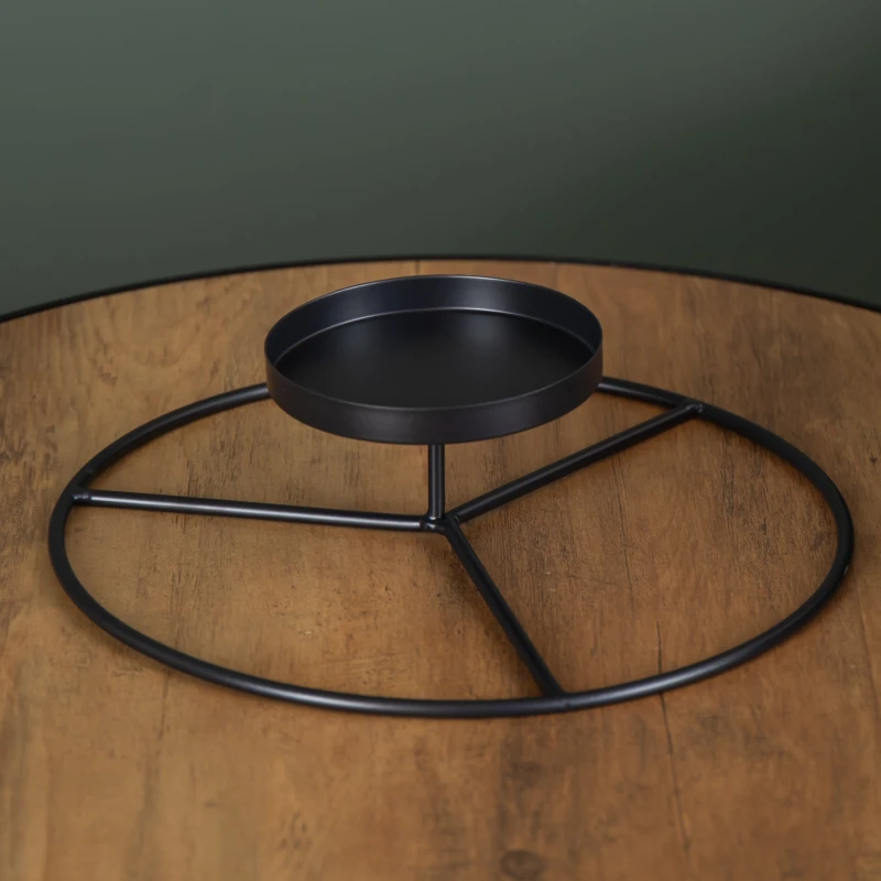 Image of 25cm Black Round Metal Pillar Candle Ring Holder
