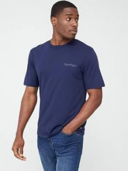 Image of Penfield Wallpole Chest Logo and Back Print Short Sleeve T-Shirt - Navy, Size S, Men