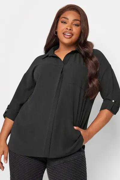 Image of Yours Half Placket Blouse Black