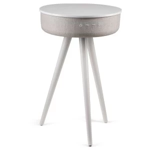 Image of Koble Milo White metal and Grey fabric side table with Bluetooth speakers and Wireless Charging