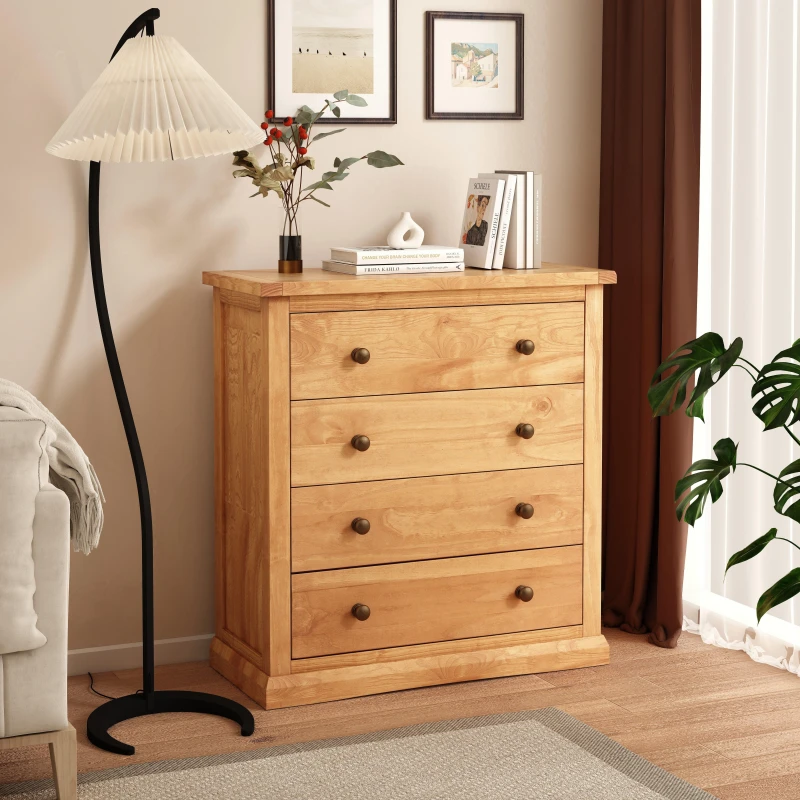 Image of Cabinet Bits Lucca 4 Drawer Chest of Drawers Brass Knob in Light Brown Light Brown Unisex