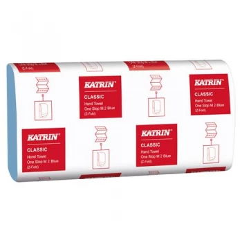 Image of Katrin Classic Hand Towel One Stop M2 Blue 144 Sheets Pack of 21 38107
