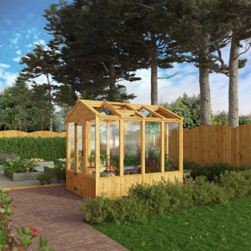 Image of Waltons 8X6 Wooden Greenhouse Apex Growhouse Tongue And Groove - Styrene Glazed