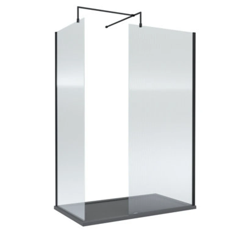 Image of Balterley Fluted 8mm Glass Walk In Wetroom Screens & Shower Tray, 1400 x 900mm in Black Unisex