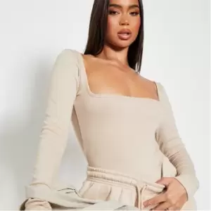 Image of I Saw It First Rib Square Neck Bodysuit - Neutral