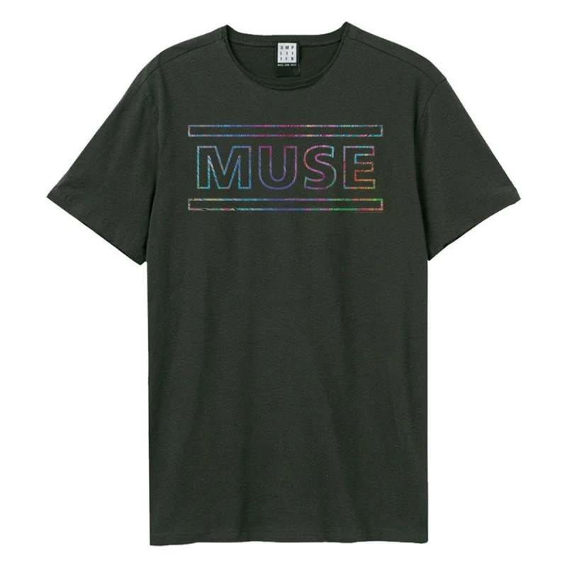 Image of Amplified Mens Rainbow Logo Muse T-Shirt in Charcoal Size: Large Charcoal Male L