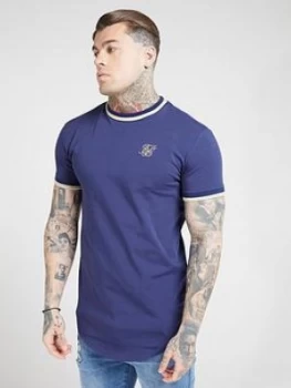 image of SikSilk Short Sleeve Rib Gym T-Shirt - Navy