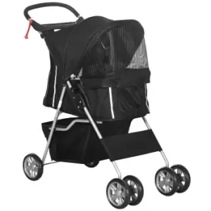 Image of PawHut Pet Stroller for Small Miniature Dogs Cats Foldable Travel Carriage with Wheels Zipper Entry Cup Holder Storage Basket Black
