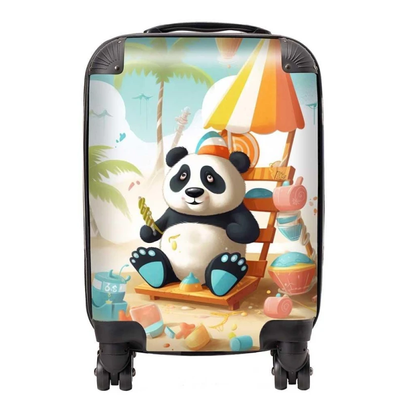 Image of Warren Reed - Designer Happy Panda On A Beach Holiday Suitcase in Yellow Size: Small Yellow Unisex Small