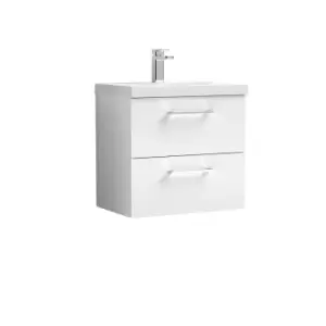 image of Nuie Arno 600mm Wall Hung 2 Drawer Vanity & Mid-Edge Basin Gloss White