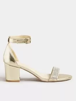 image of Long Tall Sally Block Heel Diamante Sandal Gold, Size 10, Women