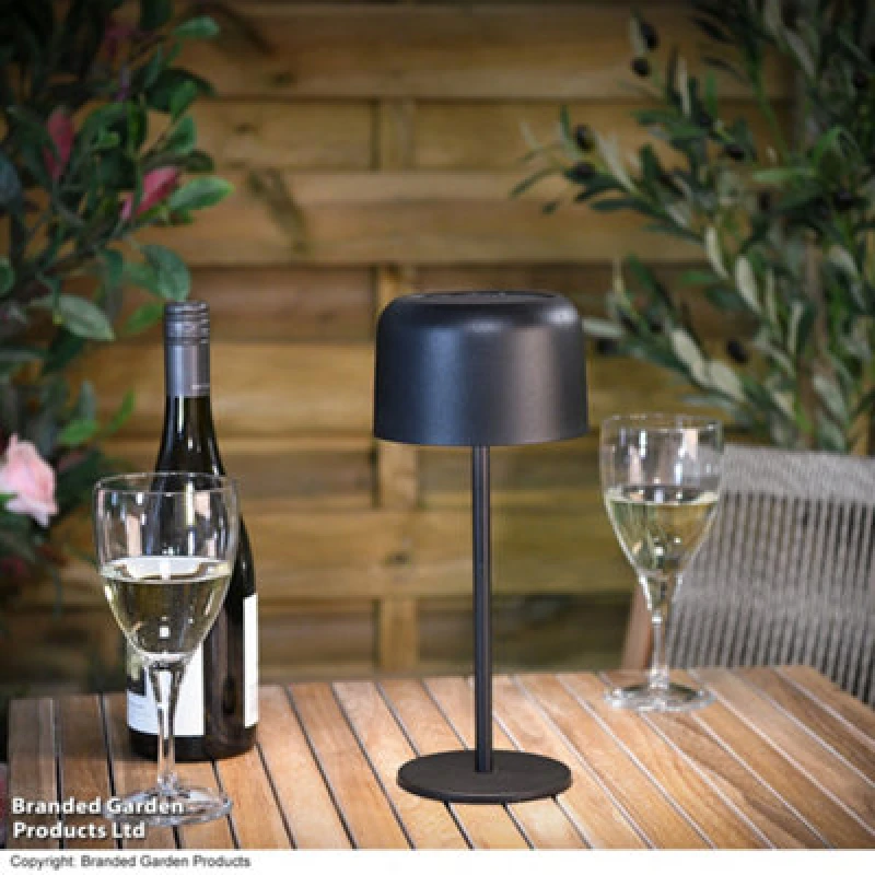 Image of Garden Gear Solar Metal Table Touch LED Lamp, Waterproof, USB & Solar Powered, Cordless Outdoor & Indoor Light (Black)