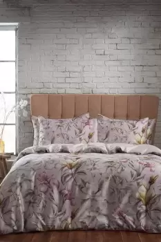 Image of Lavish 200 Thread Count Floral Piped Cotton Sateen Duvet Cover Set