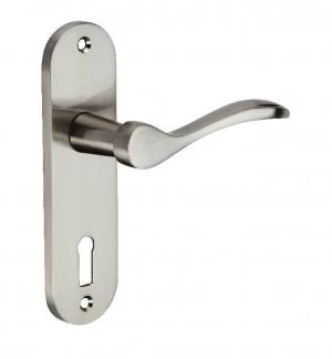 image of Wickes Elda Locking Door Handle - Satin Nickel 1 Pair