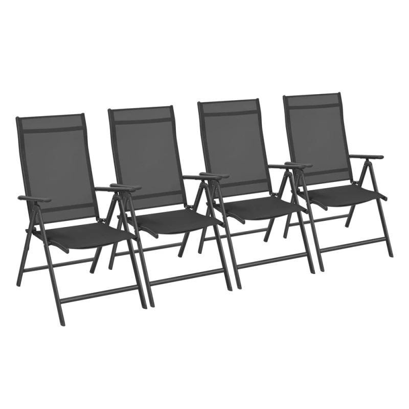 Image of LEDREM Set Of 4 Folding Garden Chairs, Outdoor Chairs With Metal Frame,black