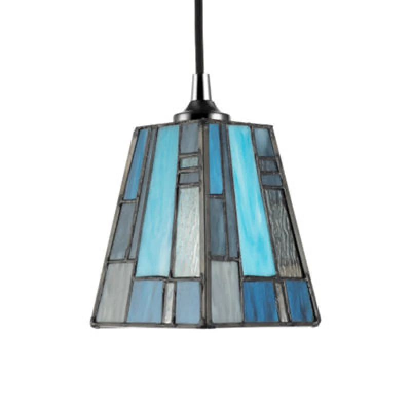 Image of Happy Homewares Art Denergy Savingtiffany Glass Pendant Shade With Pale And Navy Blue Panels