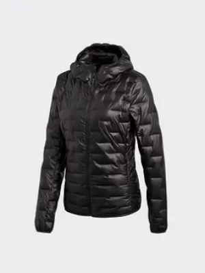 Image of adidas Light Down Hooded Jacket, Black, Size 10, Women