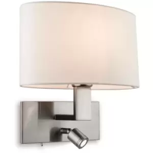 image of Firstlight Webster - 1 Light Indoor Wall Light with Reading Lamp Brushed Steel, Cream Shade, E27