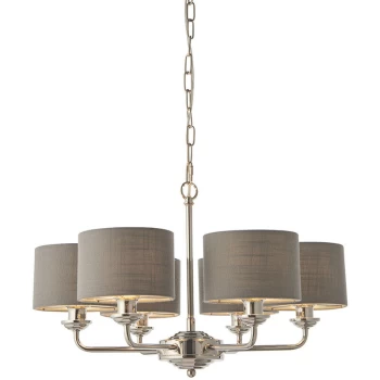 Image of Endon Directory Lighting - Pendant Light Bright Nickel Plate, Charcoal Fabric Multi Arm Shade
